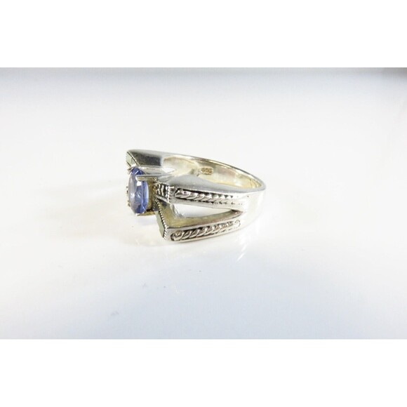 Oval Blue Glass Marcasite Accented Art Deco Style Bow Ring Sterling Silver - Picture 4 of 7